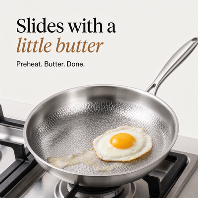 A fried egg sliding with a little butter