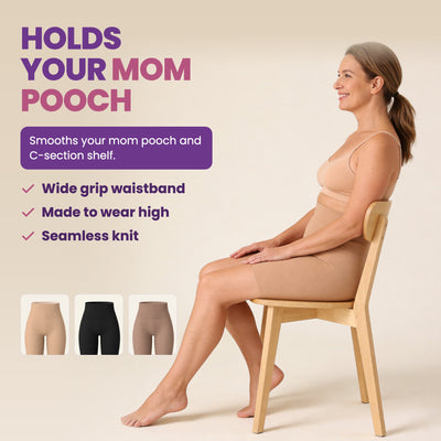 Mom sitting in the golden beige shaping short
